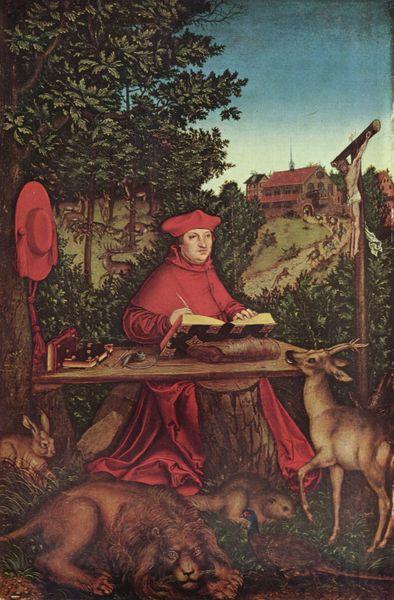 Lucas Cranach Portrat des Kardinal Albrecht von Brandenburg als Hl Hieronymus im Grunen Spain oil painting art